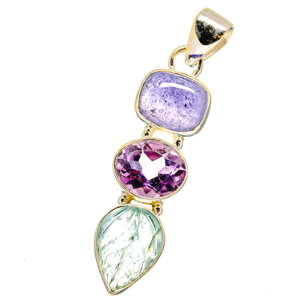 925 sterling silver pendant with oval amethyst, round purple and green pear stones
