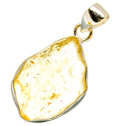Teardrop Desert Glass pendant with silver bezel and loop bail, pale gold