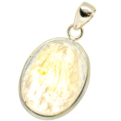 Sterling silver oval moonstone pendant, pale yellow iridescent face
