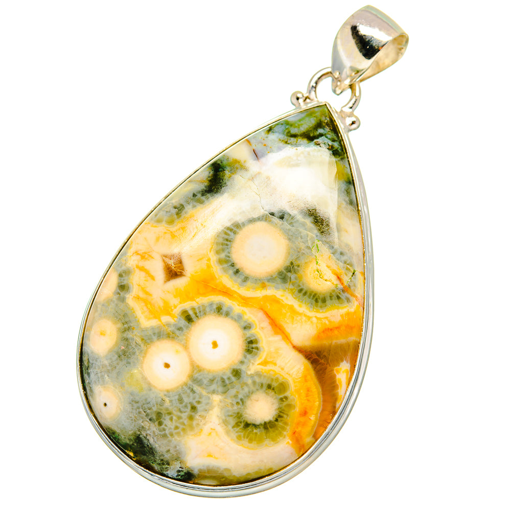 Teardrop ocean jasper pendant in 925 sterling silver, multicolor stone pattern