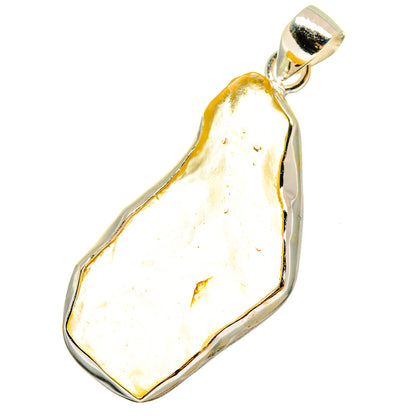 Libyan Desert Glass pendant in 925 sterling silver, pale yellow rough glass stone