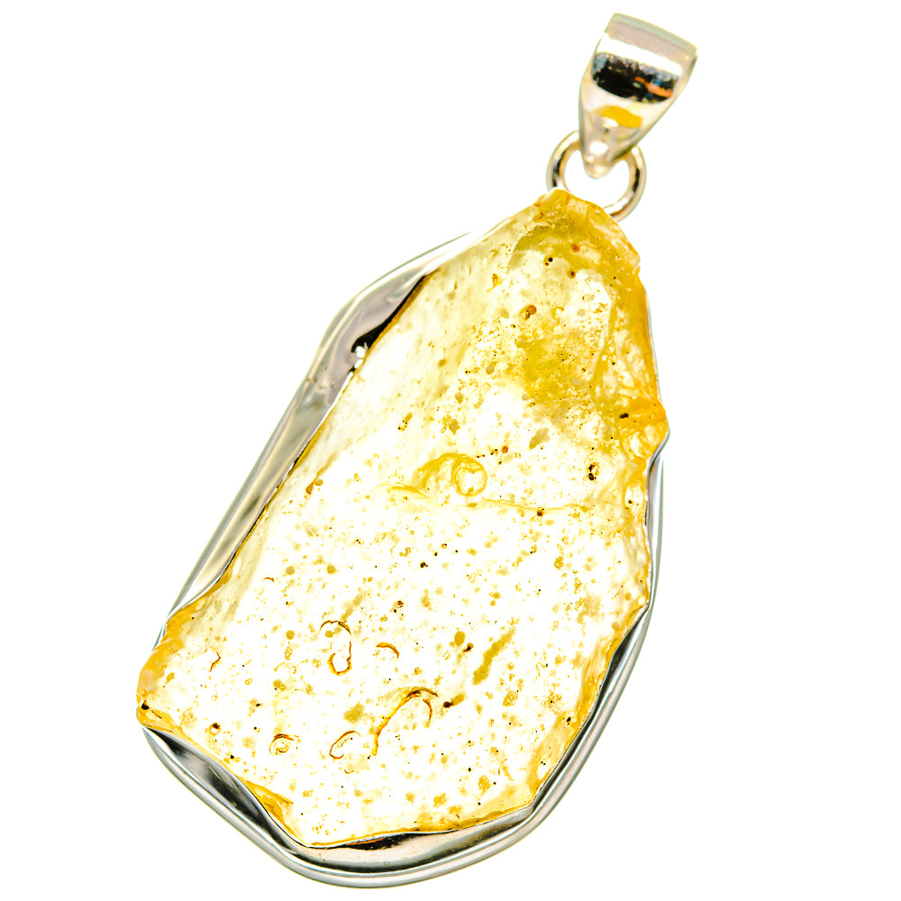 Teardrop Libyan Desert Glass pendant in 925 sterling silver bezel, yellow-gold glass
