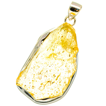 Teardrop Libyan Desert Glass pendant in 925 sterling silver bezel, yellow-gold glass