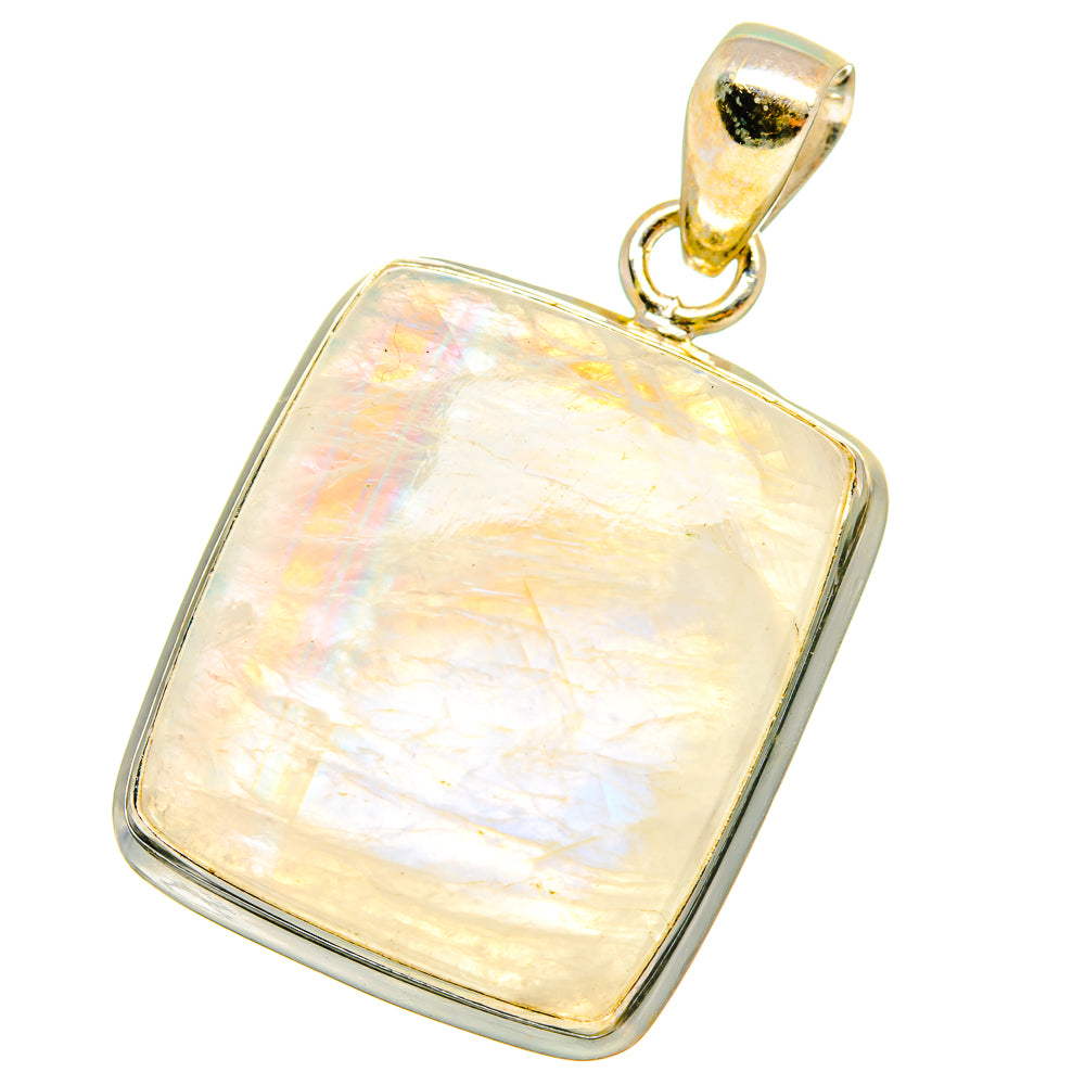 Opalescent moonstone square pendant with silver-toned frame and gold-toned bail