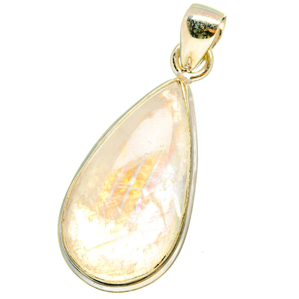 Teardrop moonstone pendant with polished sterling silver bezel and loop bail
