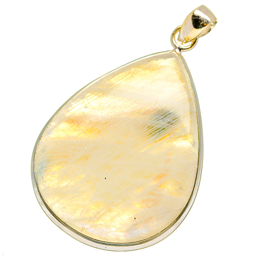 Iridescent moonstone teardrop pendant in sterling silver with loop bail
