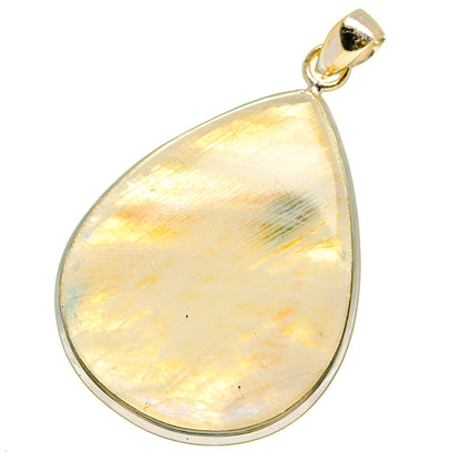 Iridescent moonstone teardrop pendant in sterling silver with loop bail