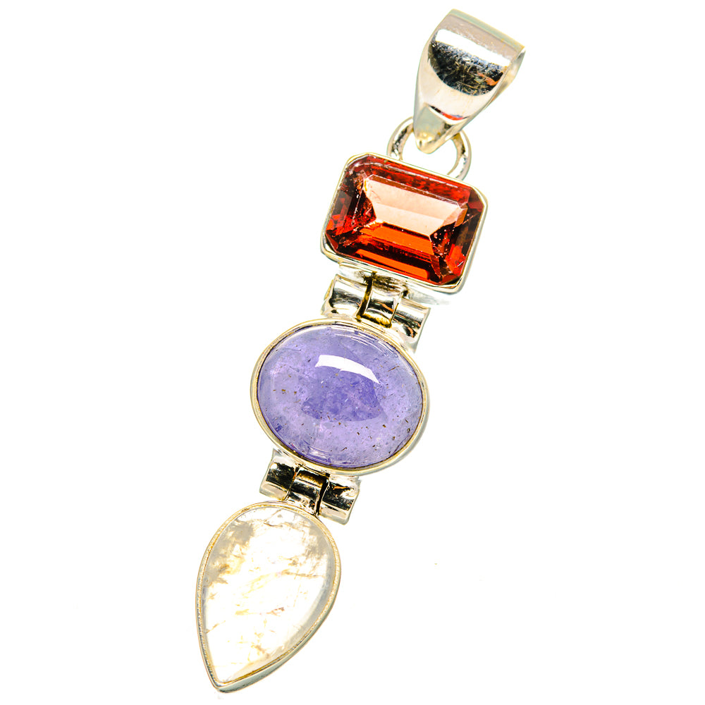 Rainbow Moonstone, Tanzanite, Garnet Pendants handcrafted by Ana Silver Co - PD14733
