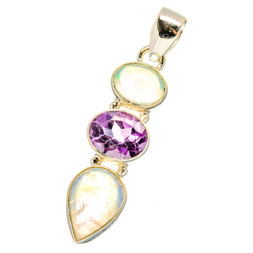 Rainbow Moonstone, Amethyst, Ethiopian Opal Pendants handcrafted by Ana Silver Co - PD14738