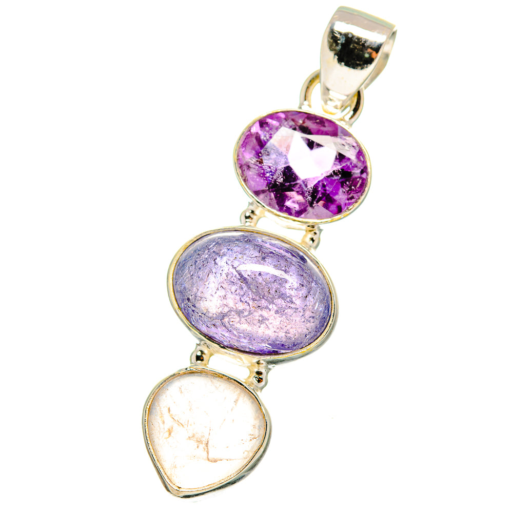 Rainbow Moonstone, Amethyst, Tanzanite Pendants handcrafted by Ana Silver Co - PD14739