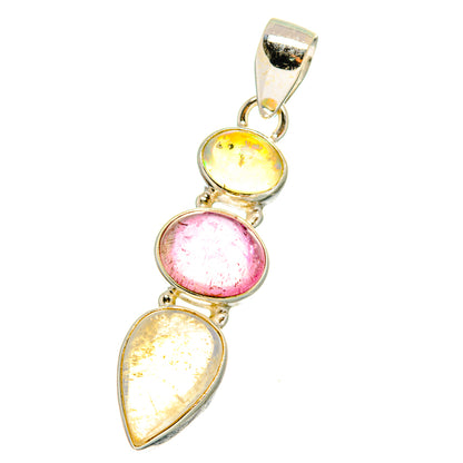 Rainbow Moonstone, Pink Tourmaline, Ethiopian Opal Pendants handcrafted by Ana Silver Co - PD14741