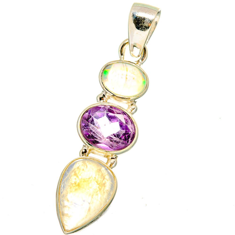 Rainbow Moonstone, Amethyst, Ethiopian Opal Pendants handcrafted by Ana Silver Co - PD14743