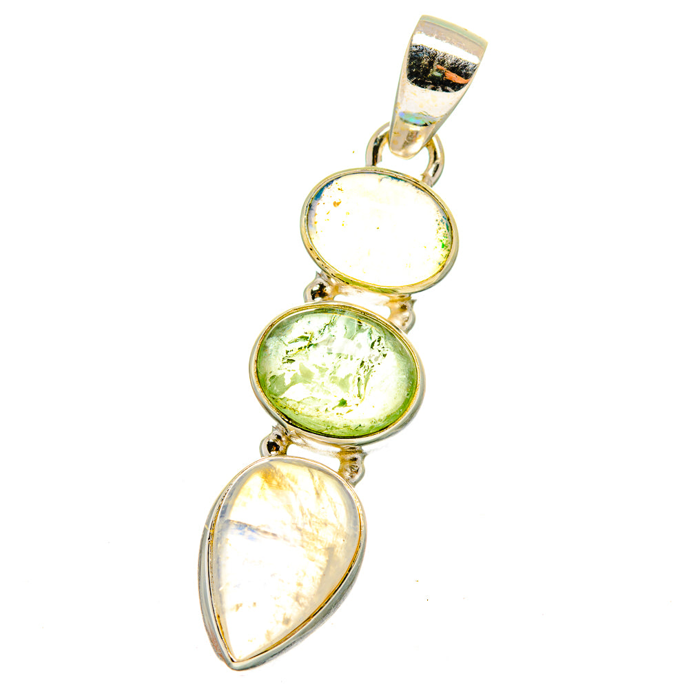 Rainbow Moonstone, Green Tourmaline, Ethiopian Opal Pendants handcrafted by Ana Silver Co - PD14747