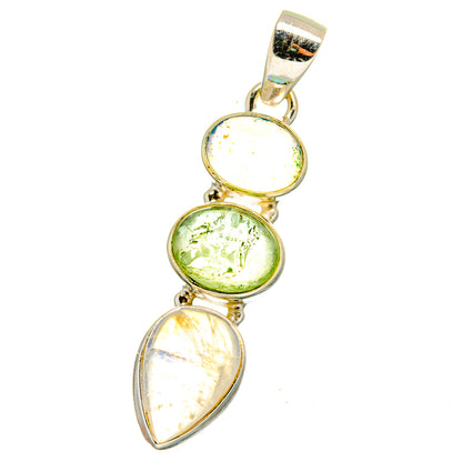 Rainbow Moonstone, Green Tourmaline, Ethiopian Opal Pendants handcrafted by Ana Silver Co - PD14747