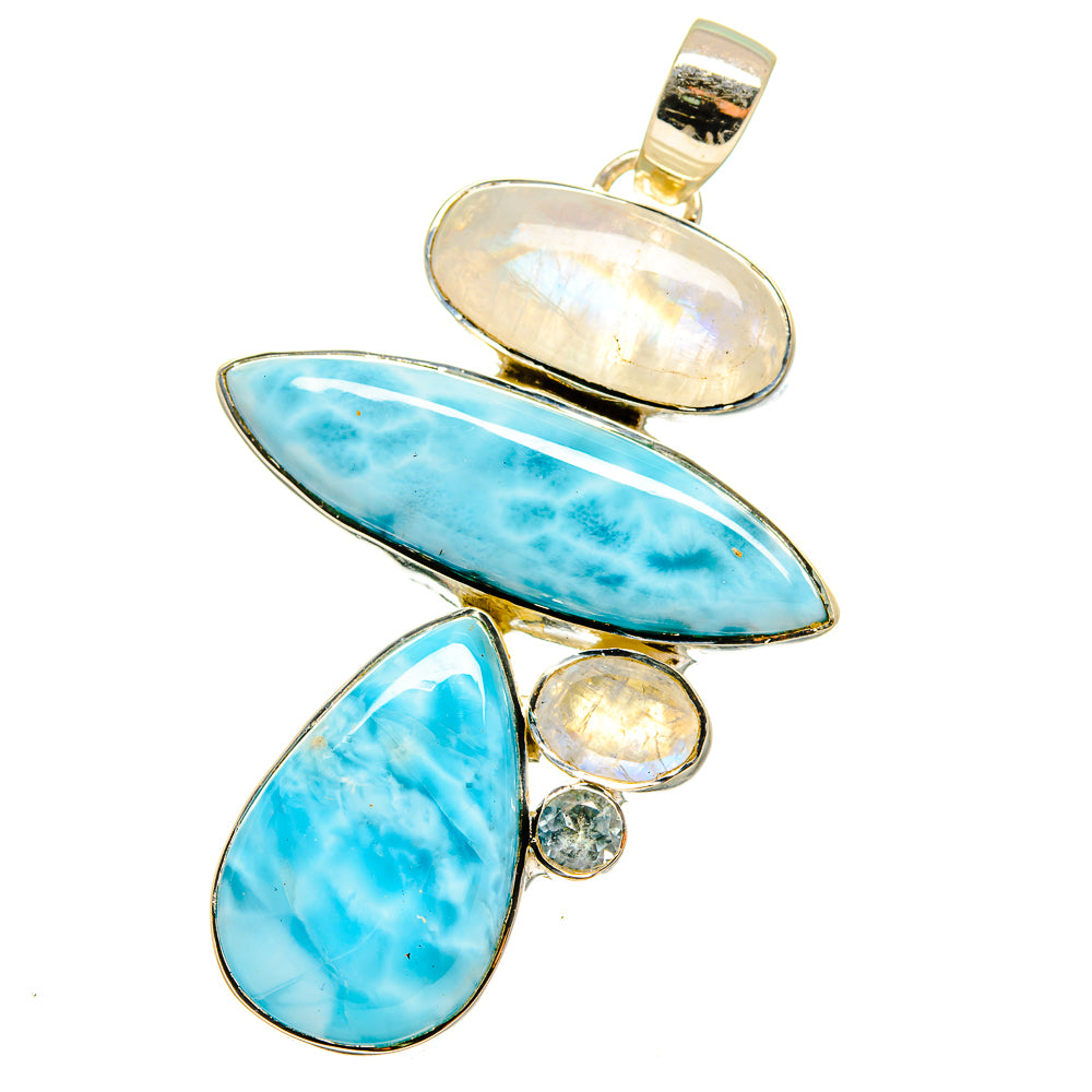 925 silver pendant with blue cabochon stones, moonstone-style oval, top bail