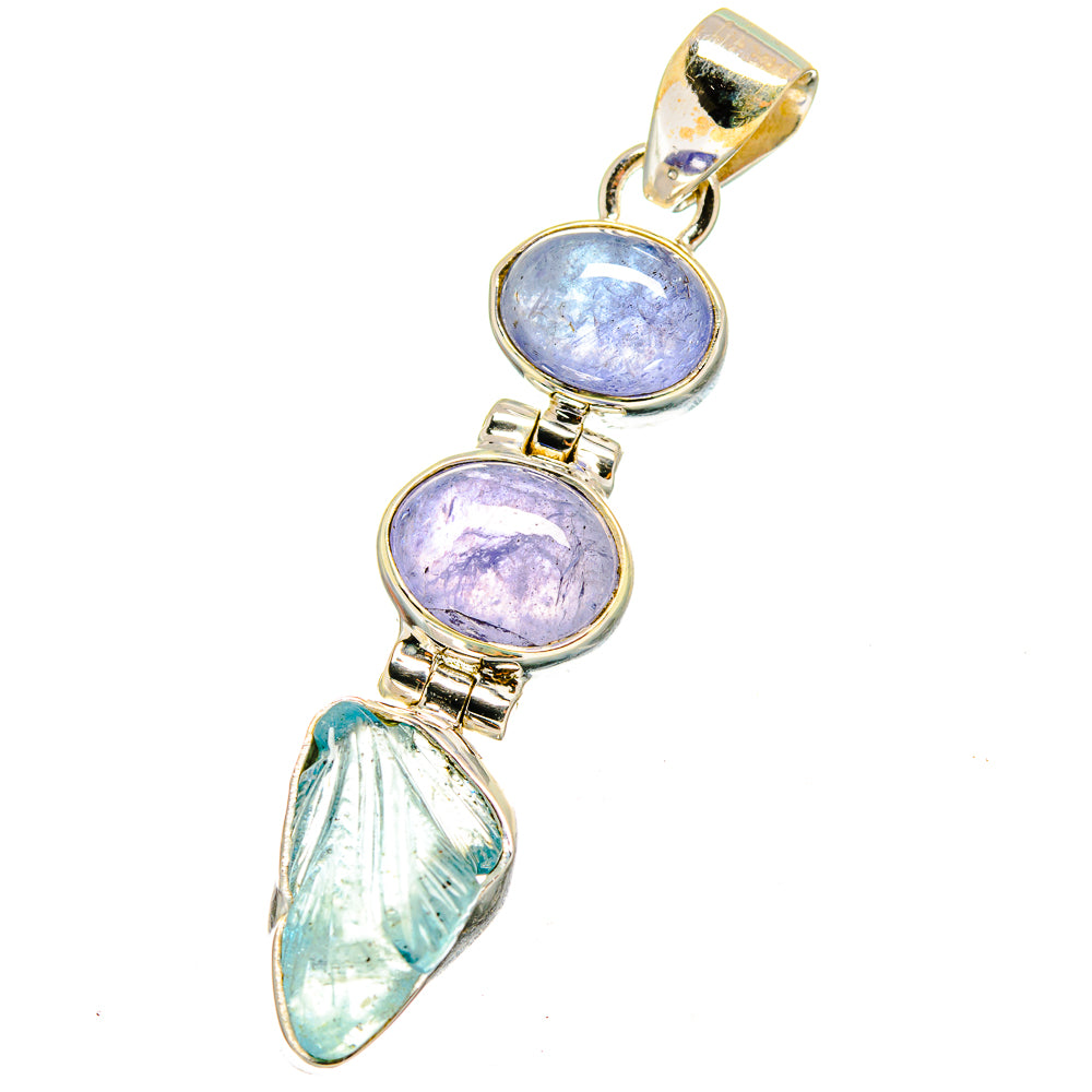 Sterling silver pendant featuring purple oval stones and a light blue teardrop drop