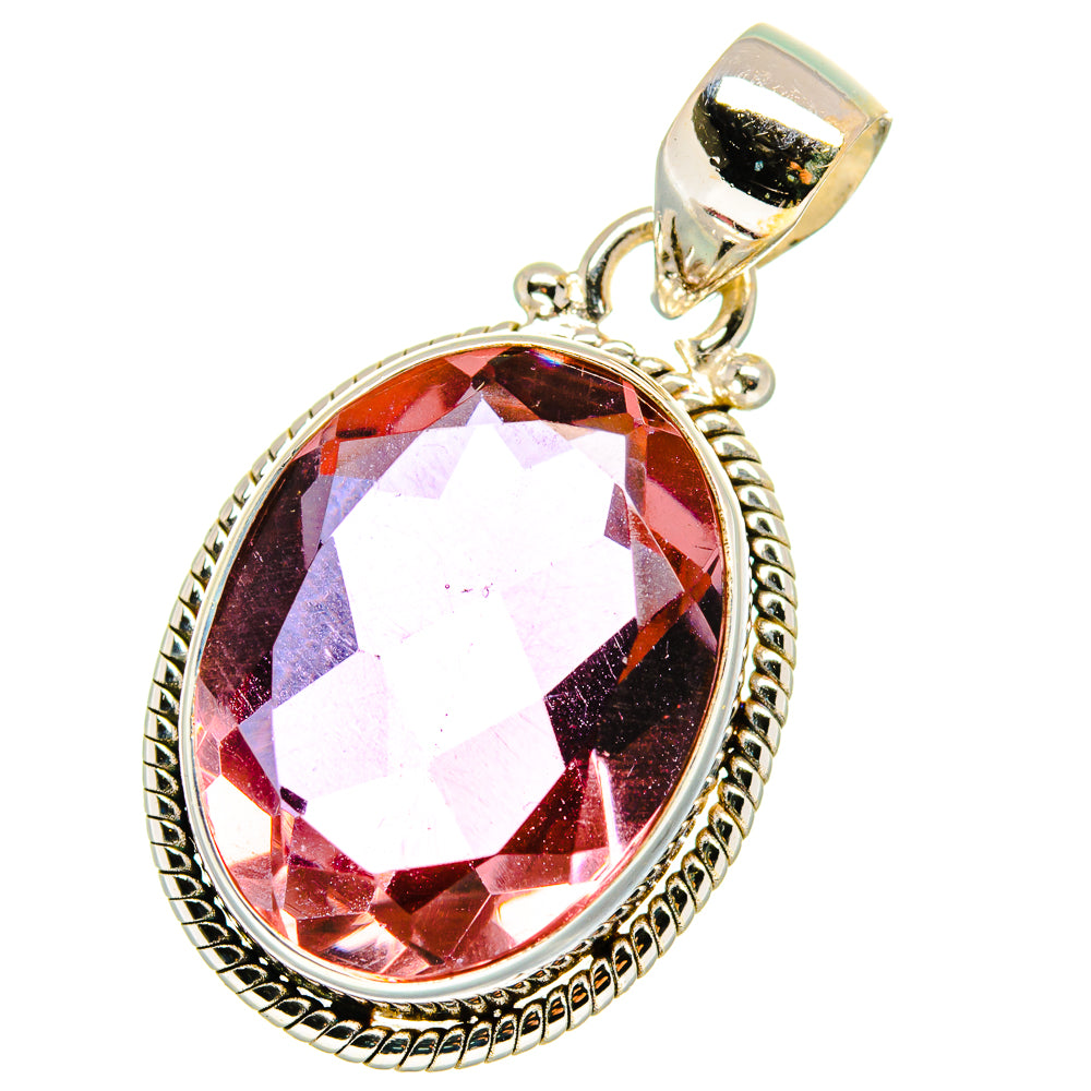 925 sterling silver oval alexandrite pendant with faceted red-pink gemstone
