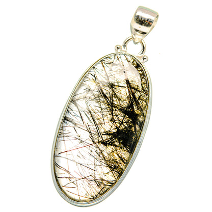 Sterling silver oval tourmalinated quartz pendant with black needle inclusions