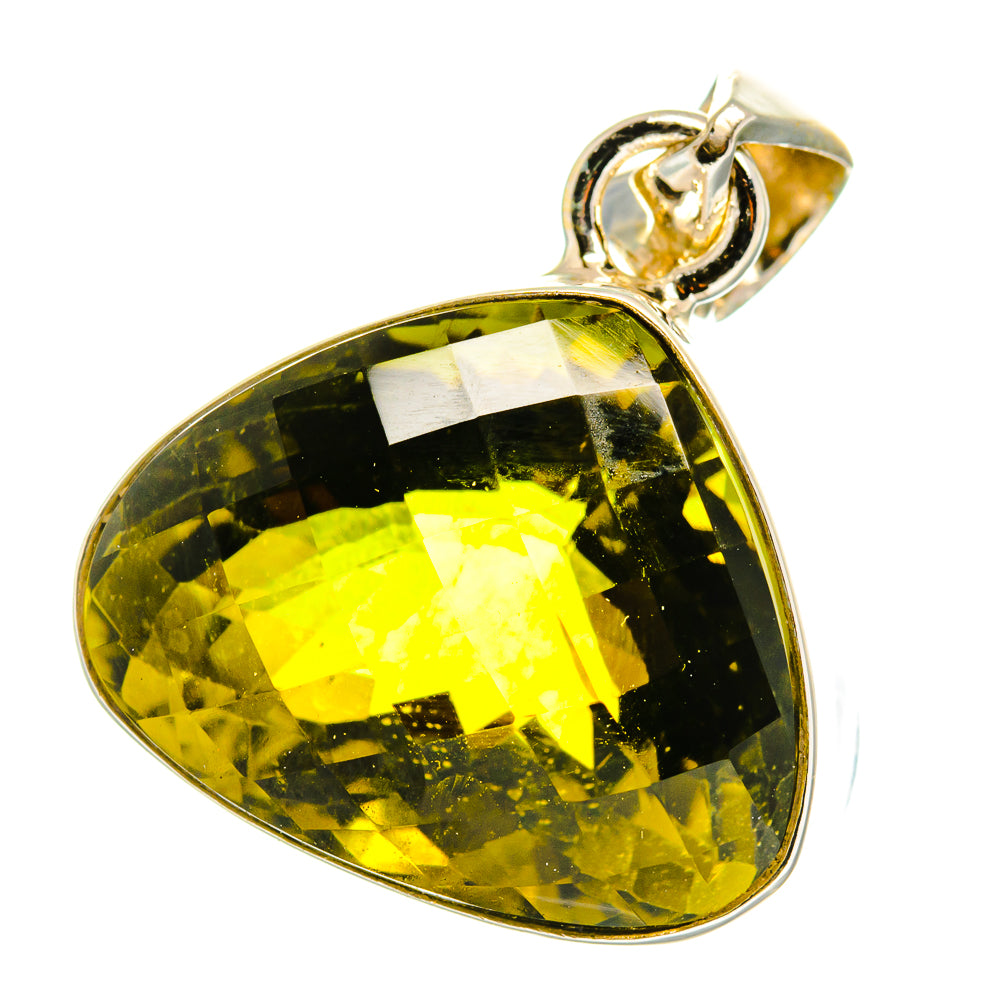 Teardrop olive quartz pendant in 925 sterling silver setting