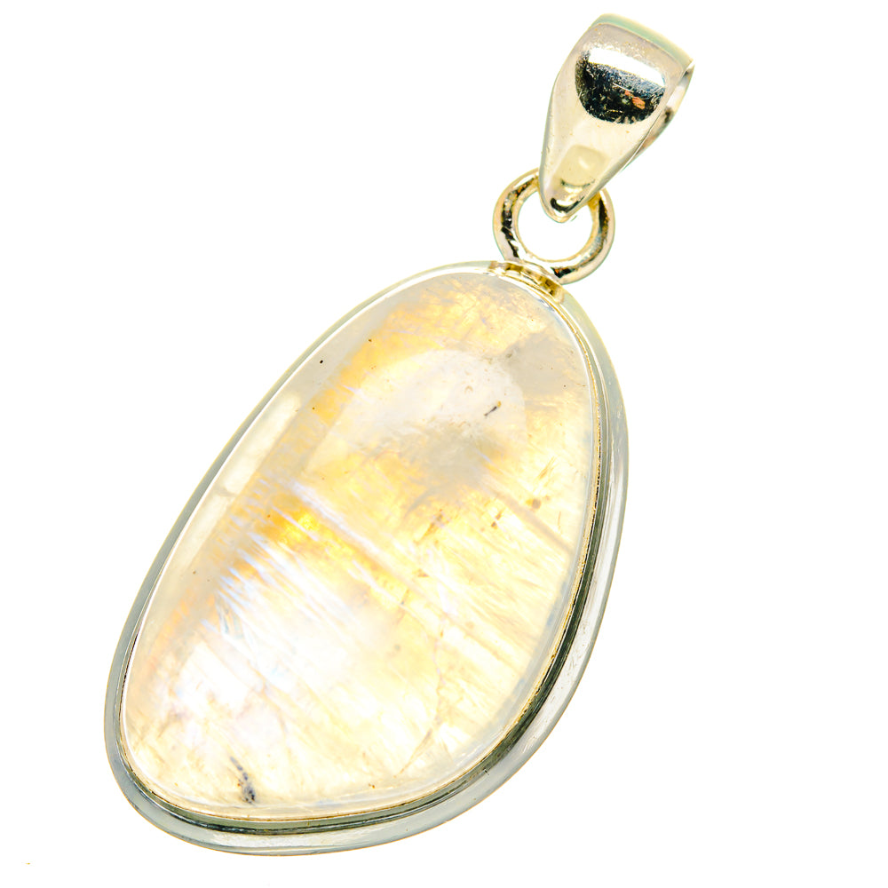 Oval rainbow moonstone pendant with polished sterling silver bail