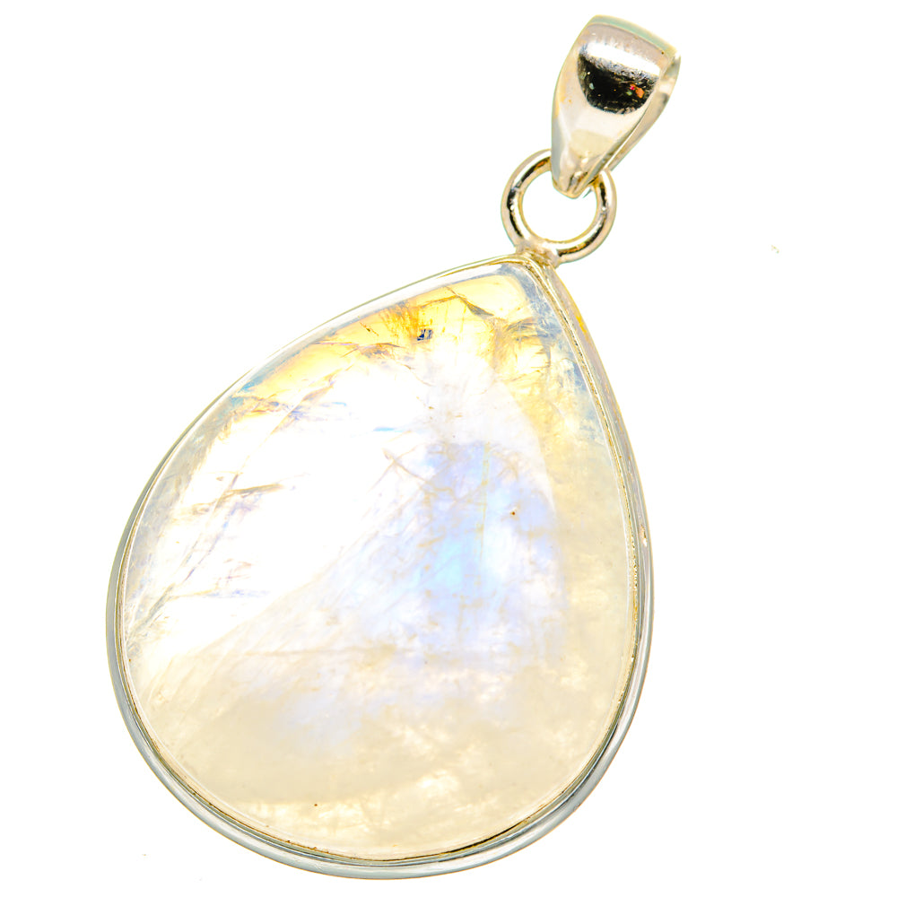 Sterling silver moonstone teardrop pendant with round bail and pearly sheen