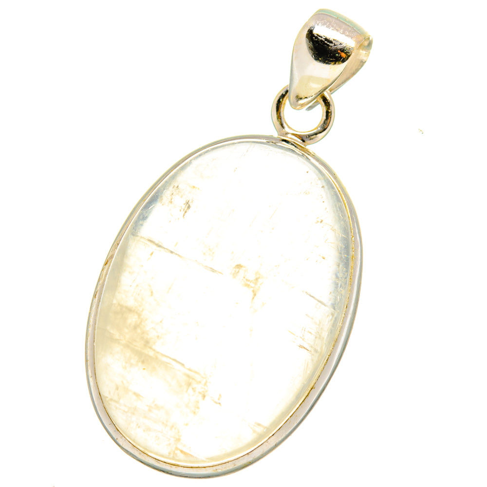 Oval moonstone pendant, sterling silver bezel and bail, pale yellow cabochon