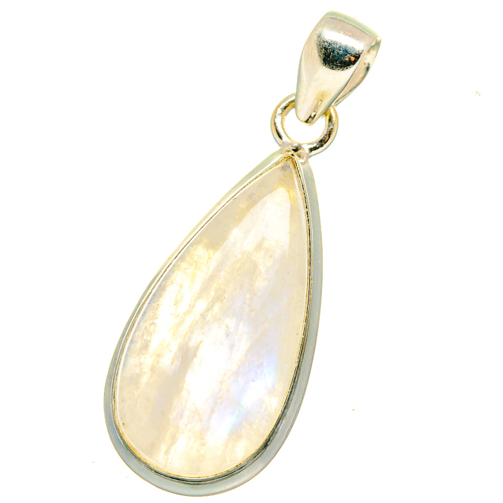 Teardrop moonstone pendant with iridescent white glow in 925 sterling silver