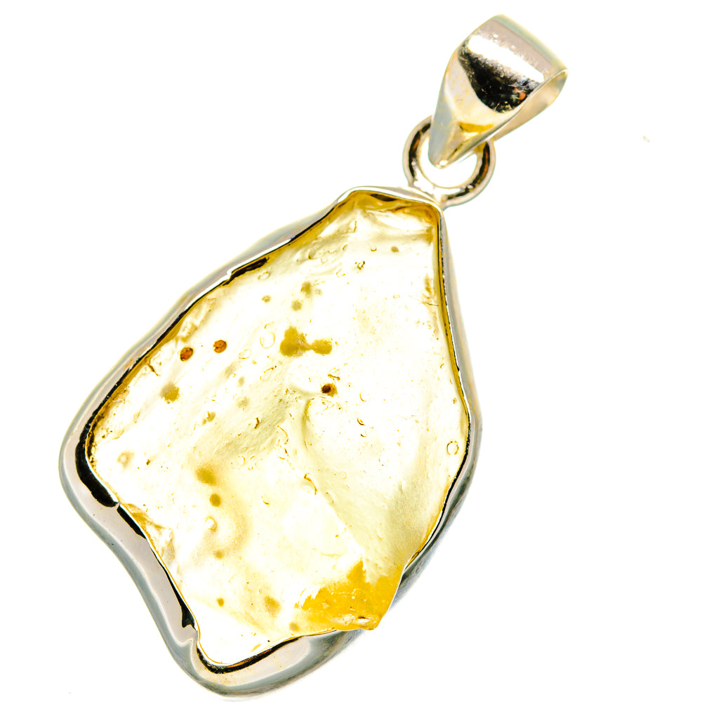 Sterling silver pendant with yellow teardrop glass, scalloped bezel edge and loop bail