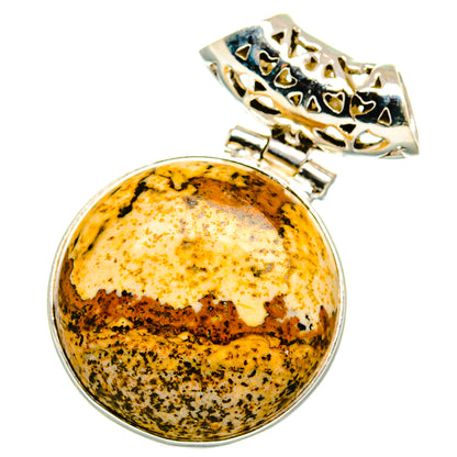 Picture jasper cabochon pendant in 925 sterling silver with ornate bail