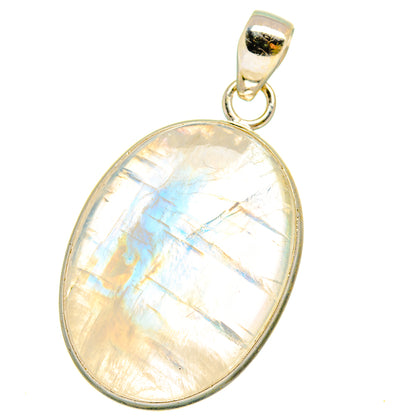 Oval rainbow moonstone pendant with sterling silver bail