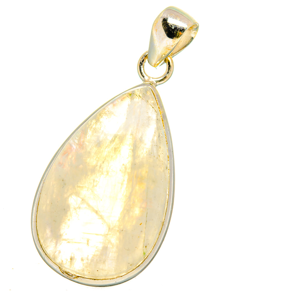 Teardrop moonstone pendant in 925 sterling silver with prong-less bezel setting