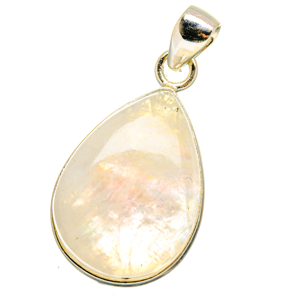 Teardrop moonstone pendant in sterling silver with pale rainbow sheen and loop bail