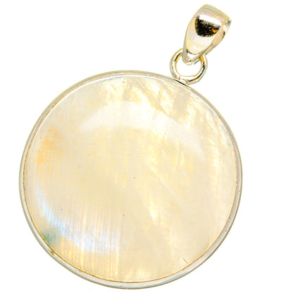 Round-edged oval moonstone pendant with silver-tone bezel and loop bail