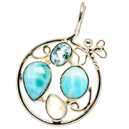 Larimar, Blue Topaz, Rainbow Moonstone Pendants handcrafted by Ana Silver Co - PD15346