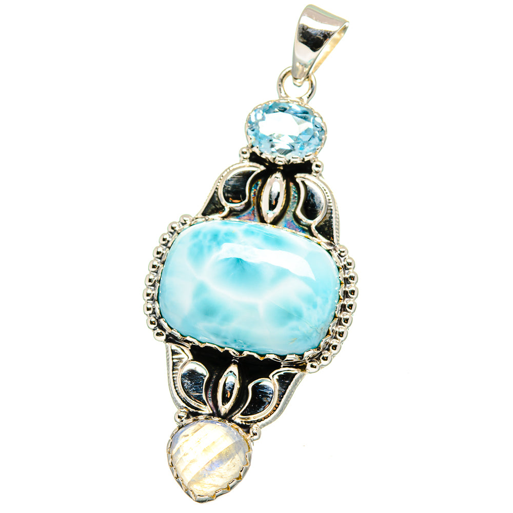 Larimar, Rainbow Moonstone, Blue Topaz Pendants handcrafted by Ana Silver Co - PD15347