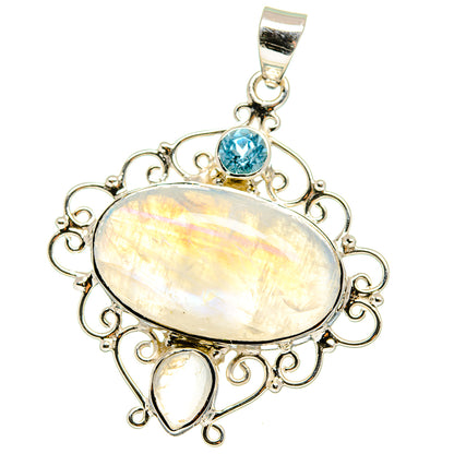 Rainbow Moonstone, Blue Topaz Pendants handcrafted by Ana Silver Co - PD15350