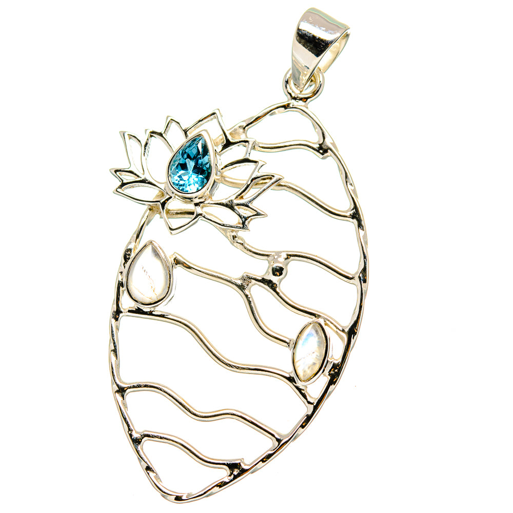 Blue Topaz, Rainbow Moonstone Pendants handcrafted by Ana Silver Co - PD15356