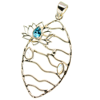 Blue Topaz, Rainbow Moonstone Pendants handcrafted by Ana Silver Co - PD15356