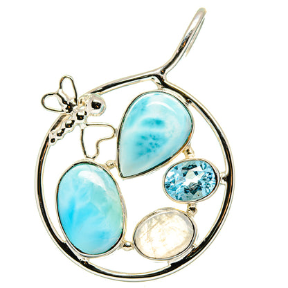 Larimar, Rainbow Moonstone, Blue Topaz Pendants handcrafted by Ana Silver Co - PD15357