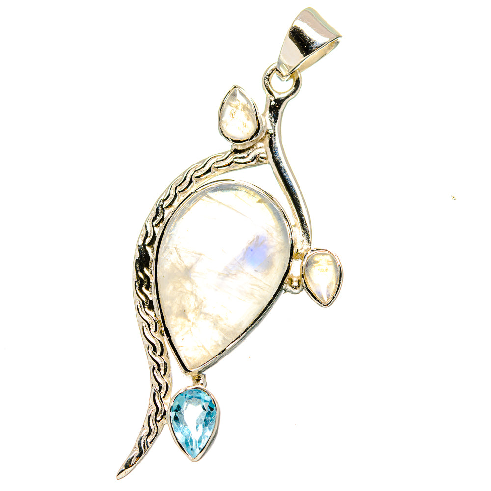 Rainbow Moonstone, Blue Topaz Pendants handcrafted by Ana Silver Co - PD15371