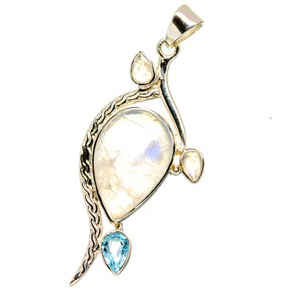 Rainbow Moonstone, Blue Topaz Pendants handcrafted by Ana Silver Co - PD15371