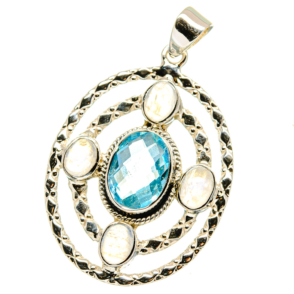 Blue Topaz, Rainbow Moonstone Pendants handcrafted by Ana Silver Co - PD15378