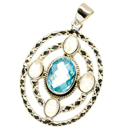 Blue Topaz, Rainbow Moonstone Pendants handcrafted by Ana Silver Co - PD15378