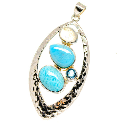 Larimar, Rainbow Moonstone, Blue Topaz Pendants handcrafted by Ana Silver Co - PD15380