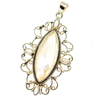 Sterling silver teardrop moonstone pendant with iridescent center and filigree frame