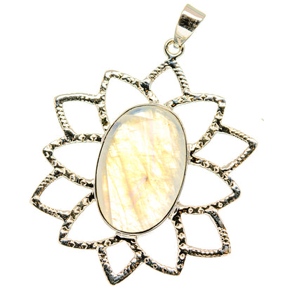 Sterling silver moonstone pendant with oval opalescent center and starburst frame