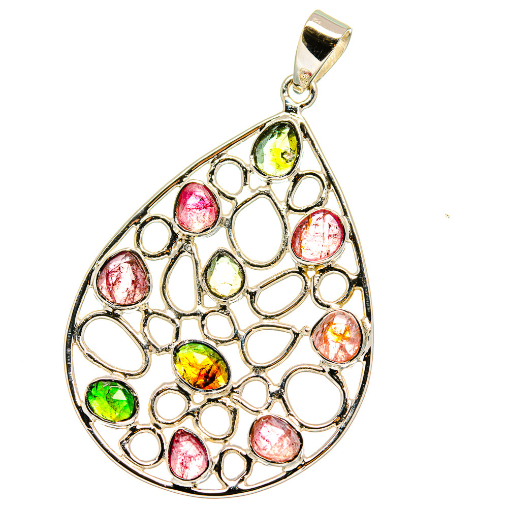 Pink Tourmaline, Green Tourmaline Pendants handcrafted by Ana Silver Co - PD15391