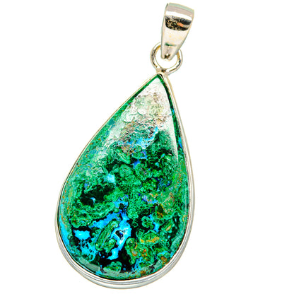 Teardrop chrysocolla-malachite pendant, 925 sterling silver bail and bezel, green blue