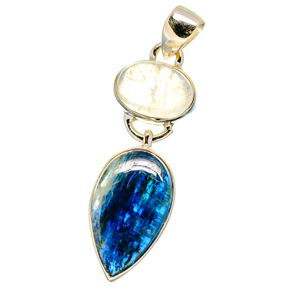 925 sterling silver pendant with oval moonstone and oval kyanite stones