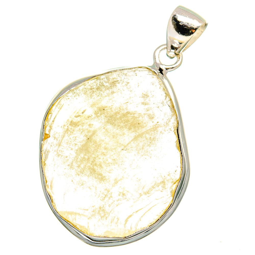 Oval Libyan Desert Glass pendant in gold-toned stone bezel set in 925 silver